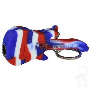 CHAVEIRO CHILIUM DE SILICONE GUITAR AZUL VERMELO E BRANCO