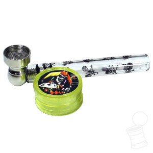 PIPE VIDRO METAL/VIDRO 9CM CAVEIRAS + DICHAVADOR